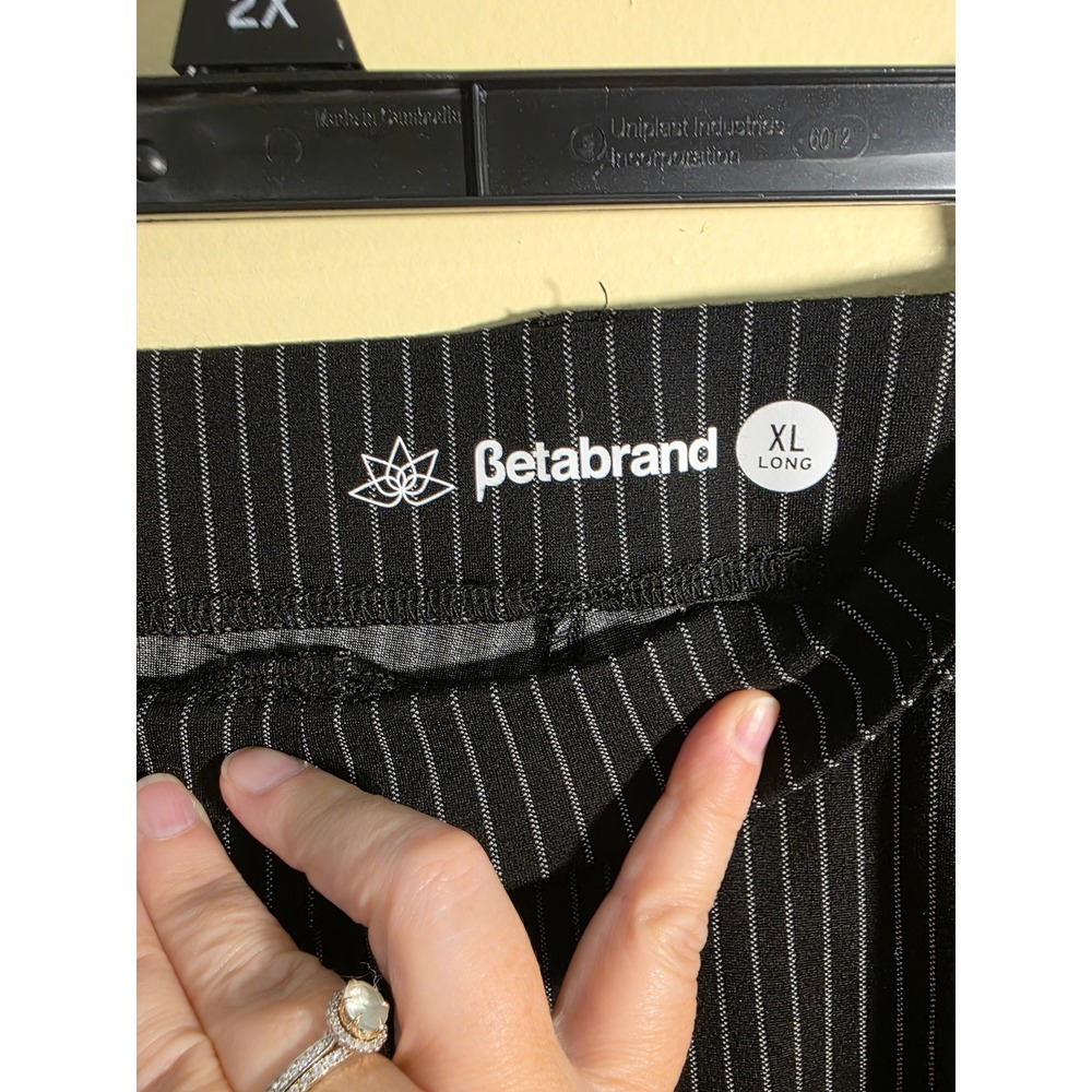 Betabrand Dress Pant Yoga Pants XL Long Black Pinstripe Straight Leg Trousers - Picture 2 of 4